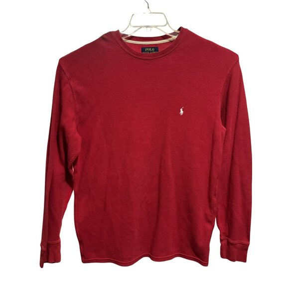 Polo Ralph Lauren Mens Red Waffle Knit Thermal Pullover Crew Neck Top Sz XL - Picture 1 of 5